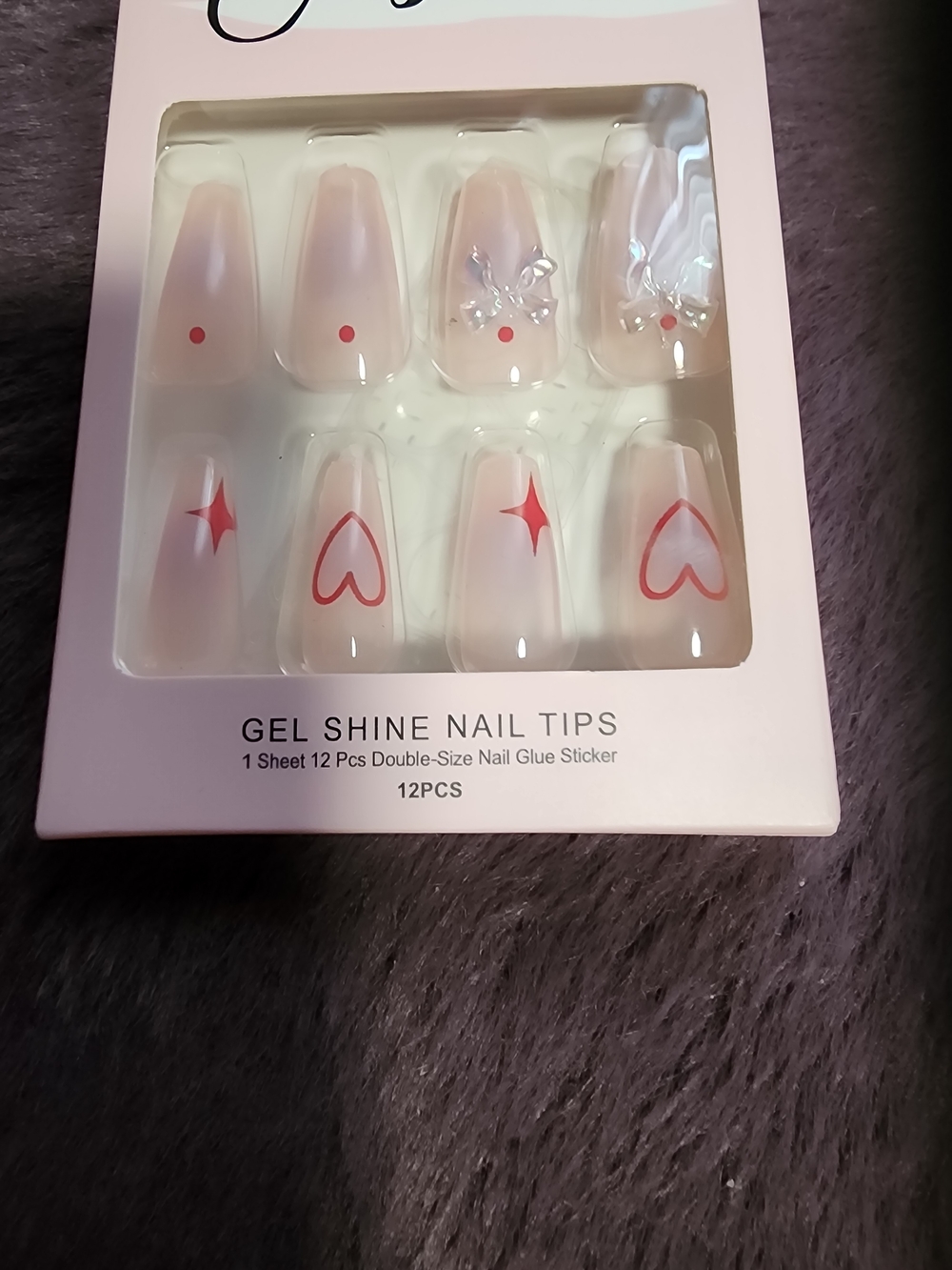 Press On Tips Gel Shine Pink Heart & Star 12 Pcs. $6 NIB - Picture 3 of 4